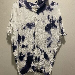Women's Tie-Dye Blouse - Navy and White